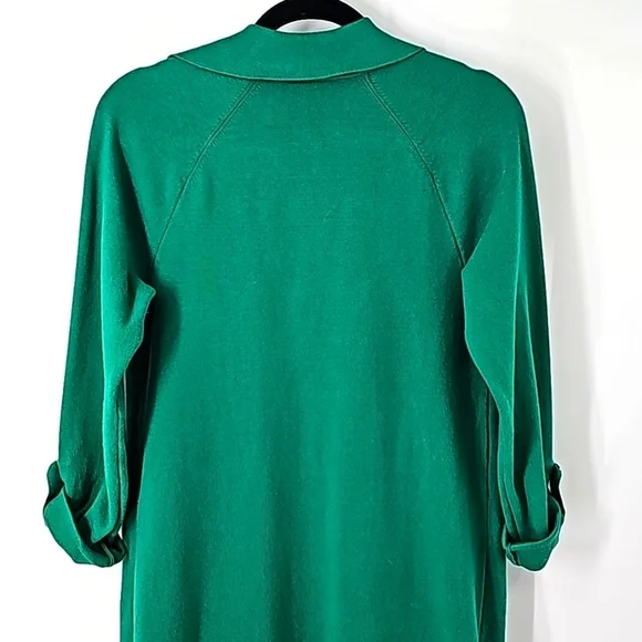 Ann Taylor Green Knee Length Duster Sweater w Rolled Sleeves+Side Slits - Picture 8 of 17